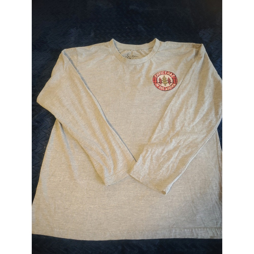 Southern Y'all Christmas in Oklahoma Long Sleeve Shirt Gray Merry and Bright L